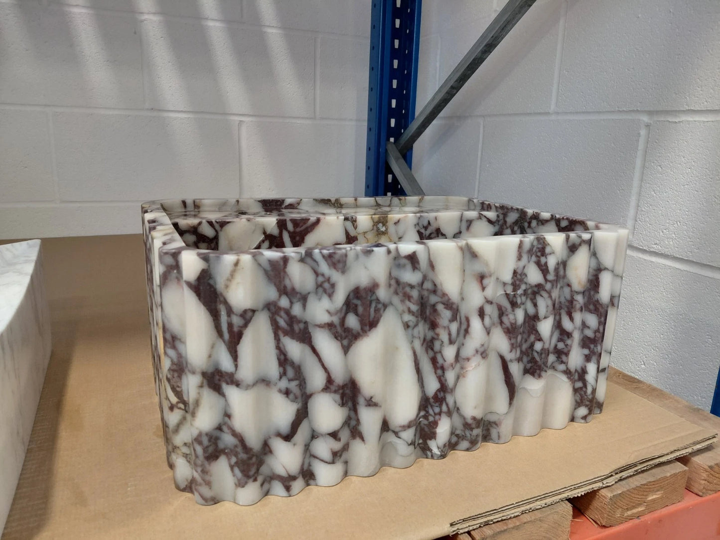 Calacatta Viola Natural Stone Ribbed Marble Sink 44x33x19cm Stocked In UK