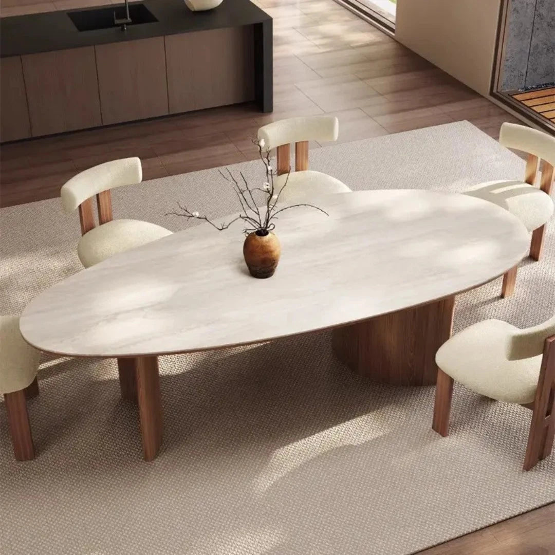 Cream Wind Tunnel Stone Slab Table 180cm Ancient Style Solid Wood Living Room