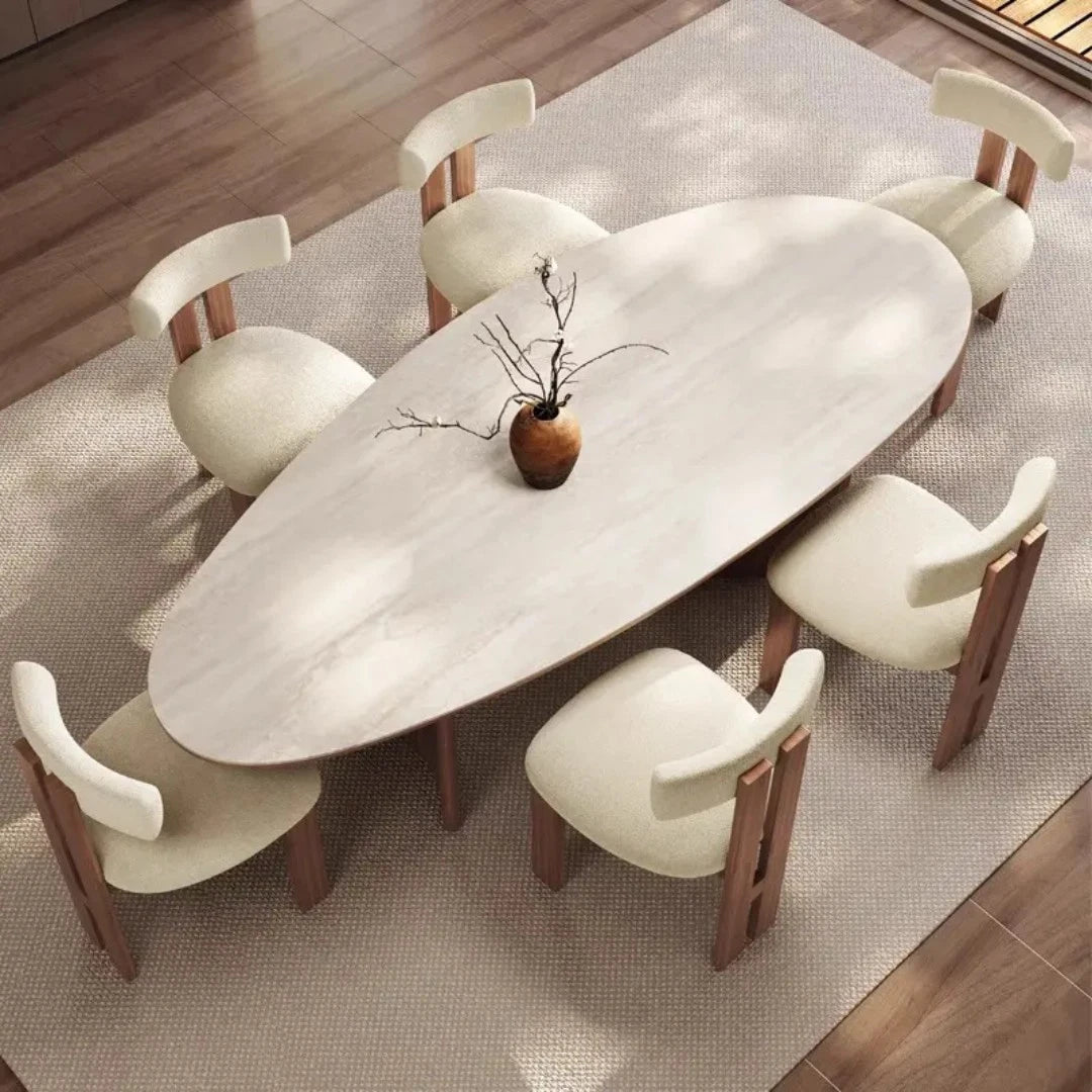 Cream Wind Tunnel Stone Slab Table 180cm Ancient Style Solid Wood Living Room