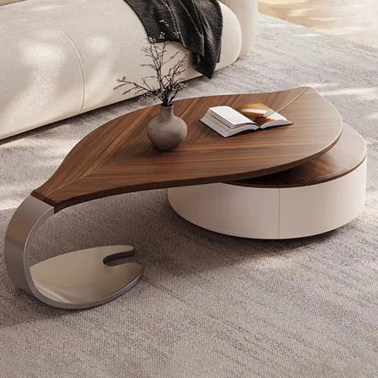 Designer Original Modern Leaf Shape Walnut Coffee Table Luxury Centre Table