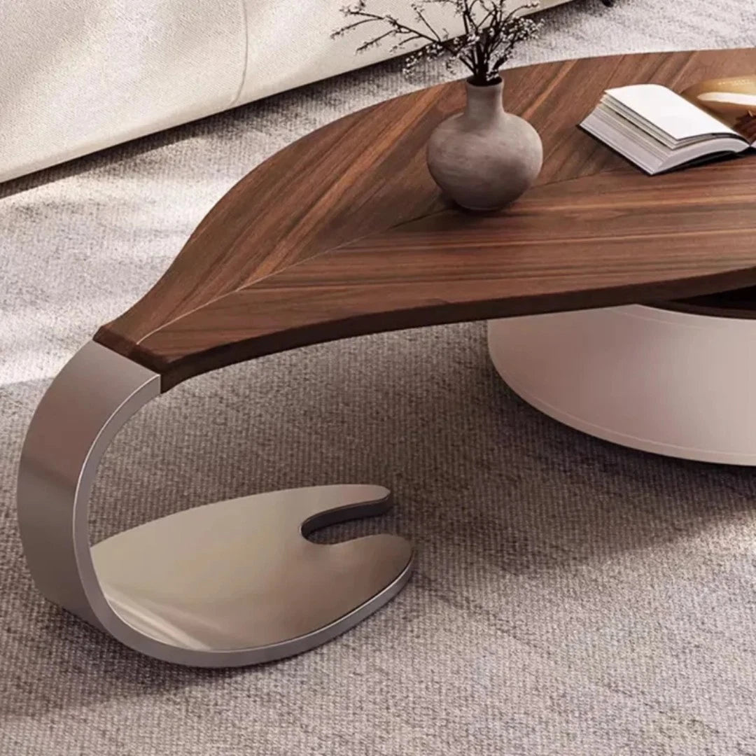 Designer Original Modern Leaf Shape Walnut Coffee Table Luxury Centre Table