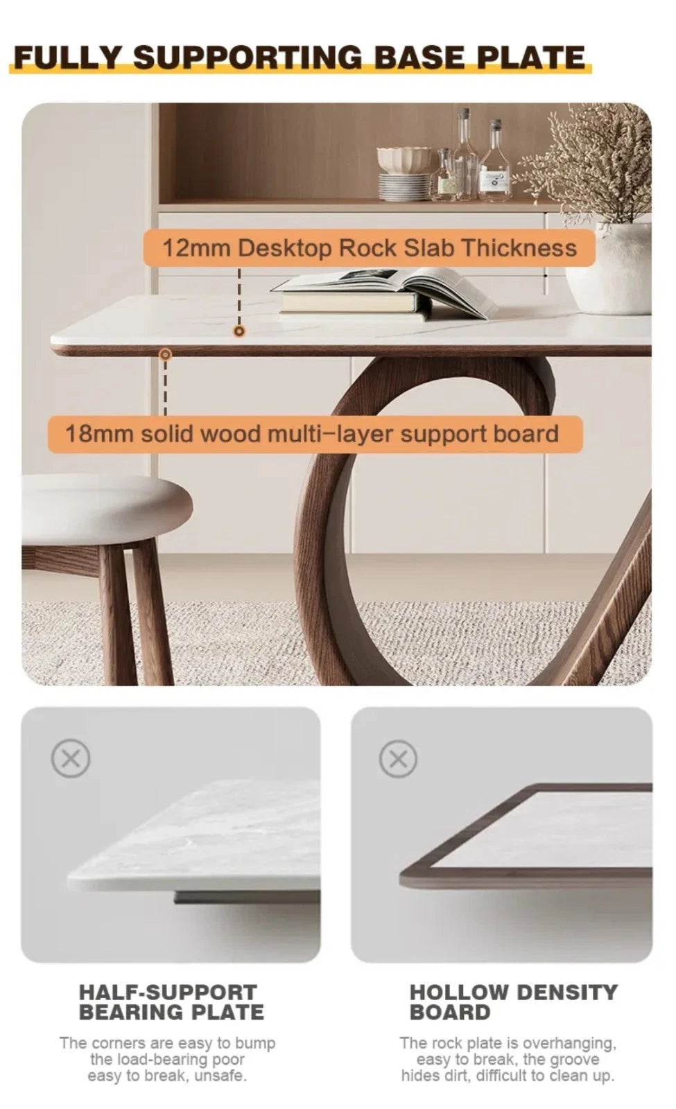 Minimalist Rectangular Matt Sintered Stone Dining Table Solid Wood Walnut Legs