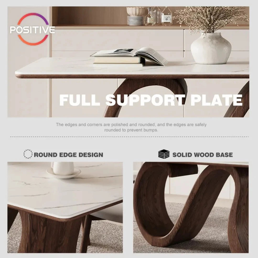 Minimalist Rectangular Matt Sintered Stone Dining Table Solid Wood Walnut Legs