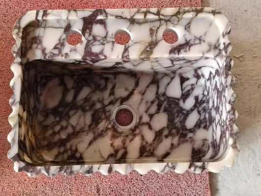 Calacatta Viola Natural Stone Ribbed Marble Sink 44x33x19cm Stocked In UK