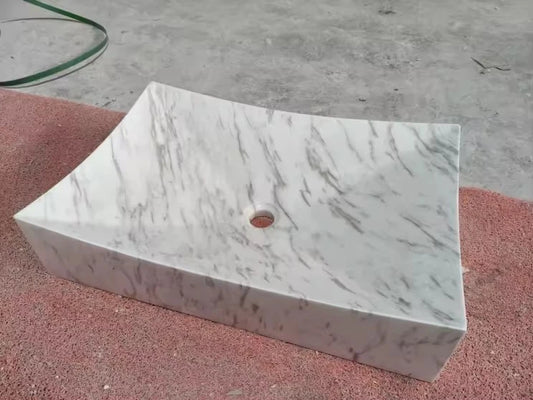 White W Grey Veins Natural Stone Marble Sink 60x40x14cm Stocked In UK