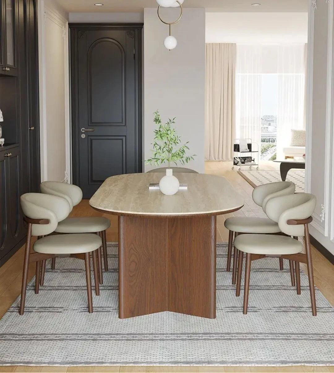 Nordic French Retro Oval Wood Dining Room Table 6-seater 180cm Walnut Dinner Tbl