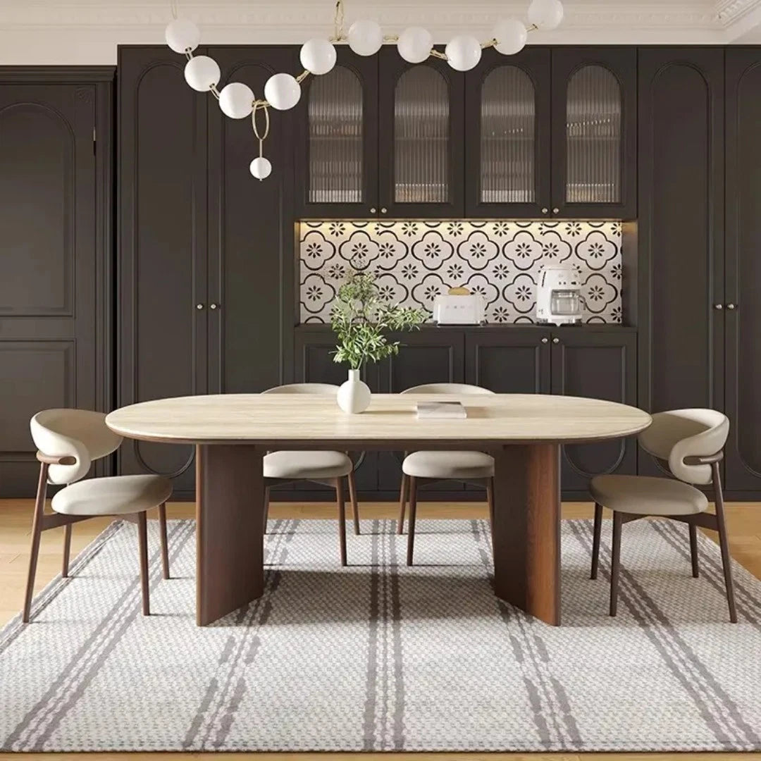 Nordic French Retro Oval Wood Dining Room Table 6-seater 180cm Walnut Dinner Tbl