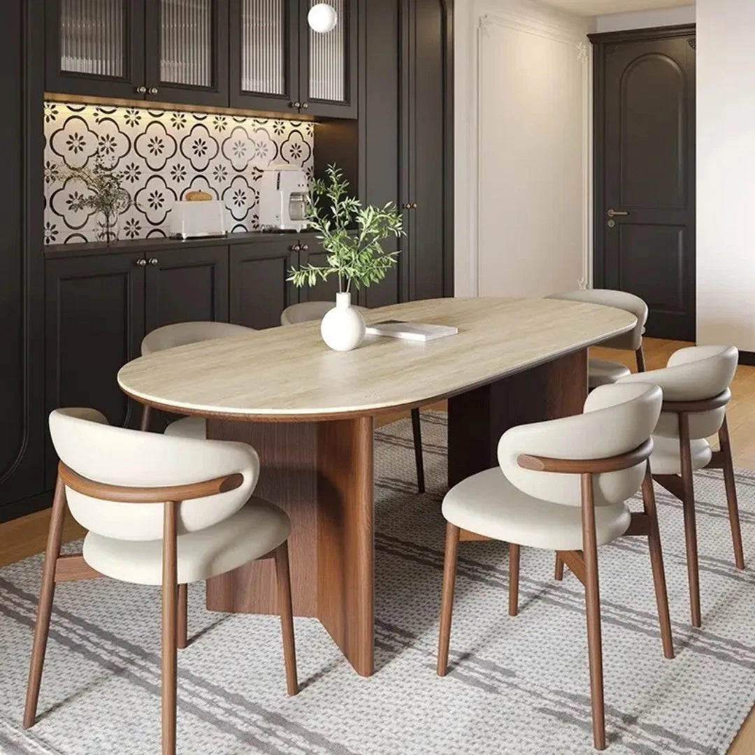 Nordic French Retro Oval Wood Dining Room Table 6-seater 180cm Walnut Dinner Tbl