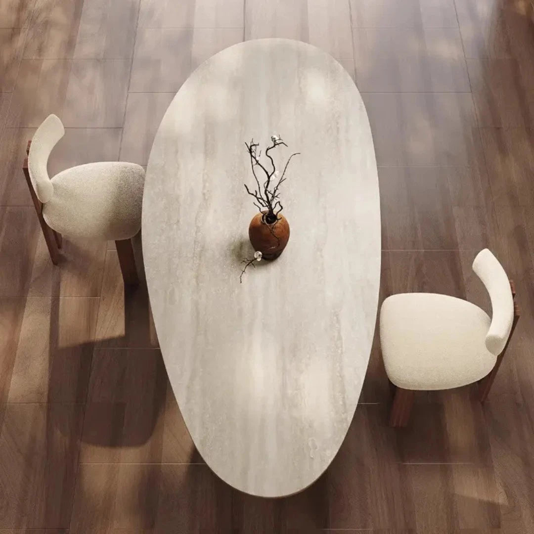 Cream Wind Tunnel Stone Slab Table 180cm Ancient Style Solid Wood Living Room